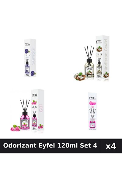 Eyfel Set 4 Odorizant Camera Betisoare 120ml - Zambile, Nuca Cocos, Trandafir...