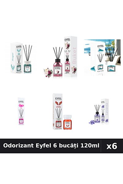 Eyfel Set 6 Odorizante Camera Betisoare 120ml - Angel, Bouquet, Ocean, Lavanda