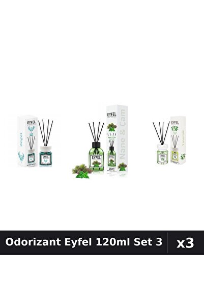 Eyfel Set 3 Odorizant Camera Betisoare 120ml - Angel, Iasomie, Pin Si Menta