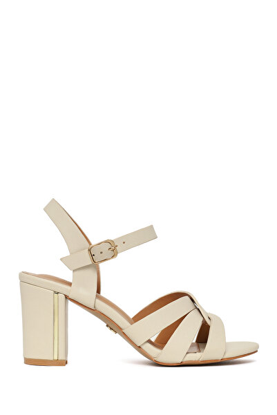 Derimod Women's Cream Ankle Buckle Thick Heeled Sandals 26Sfe466218
