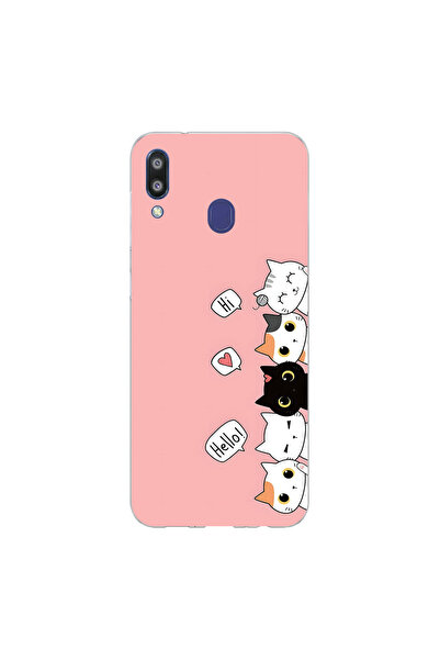 PPKin Samsung Galaxy M20 Uyumlu Kedişler 2 Tasarımlı Şeffaf Kılıf