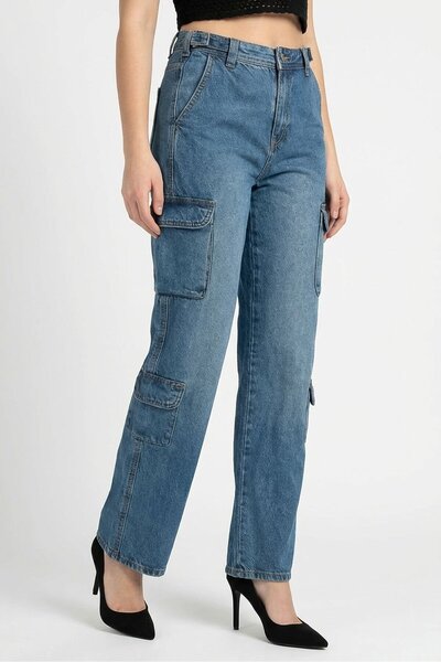 Don't Call Me Jennyfer Women Regular Fit Cargo Denim, Blue