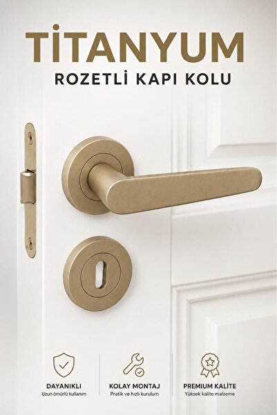 NZB Rozetli Kapı Kolu Oda Kapıları İçin Modern Tasarım 1 Takım Titanyum Renk ...