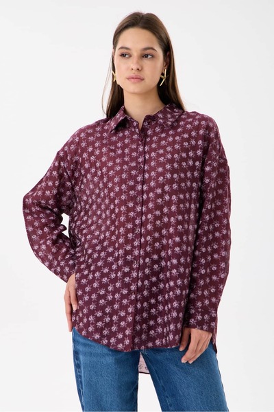 Reji Floral Patterned Oversize Transparent Shirt