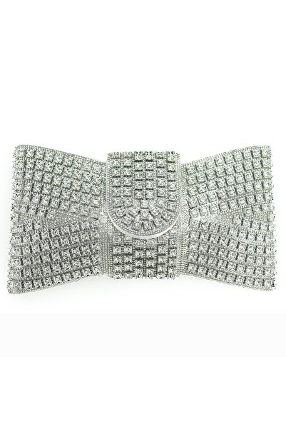 OEM Silver evening clutch bag with rhinestones and chain