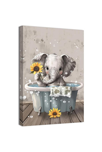 Today Idea Funny Bathroom Canvas Wall Art Elephant in Bathtub with Sunflower ...