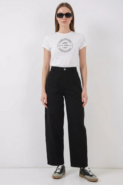 buğrahayalin Women's High Waist Cotton Black Trousers