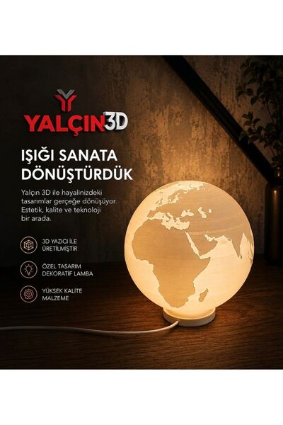 Yalçın3D Dünya Tasarımlı Dekoratif Gece Lambası 3D Baskı