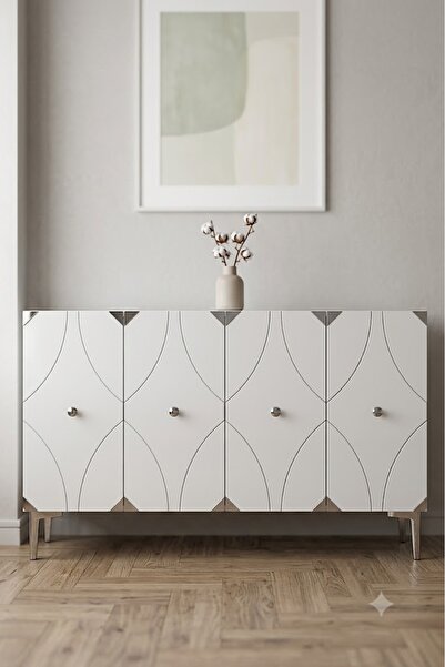 CENEYRA KA1297BS ALFA Konsol ve Tv Sehpası Beyaz-Silver 120cm