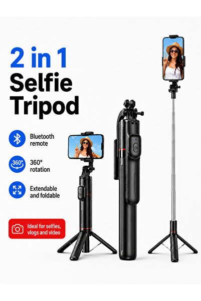 iTin Selfie stick with stainless steel tripod, extendable, removable handle, ...