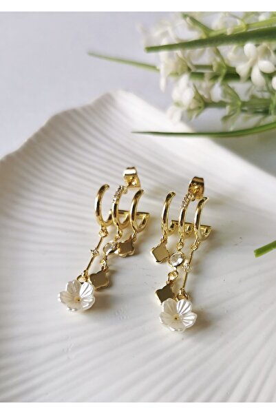 Halley Concept Flower Detailed Multiple Hoop Steel Earrings