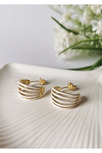 Halley Concept White enamel coated ring steel earrings