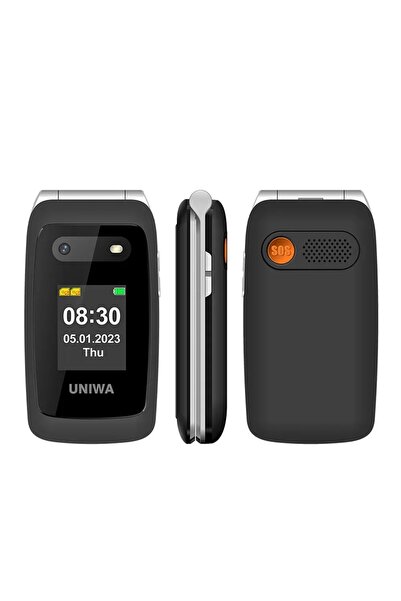 Choice 2 SIM Standard black NEW UNIWA V202T Flip Phone Dual Screen Large Butt...