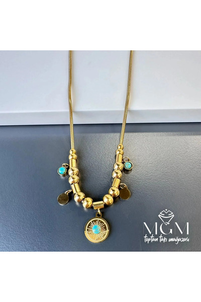 Marsilyan Nvdn- Ieg - Steel Turquoise Stone Necklace Iegrs-Nvdn1
