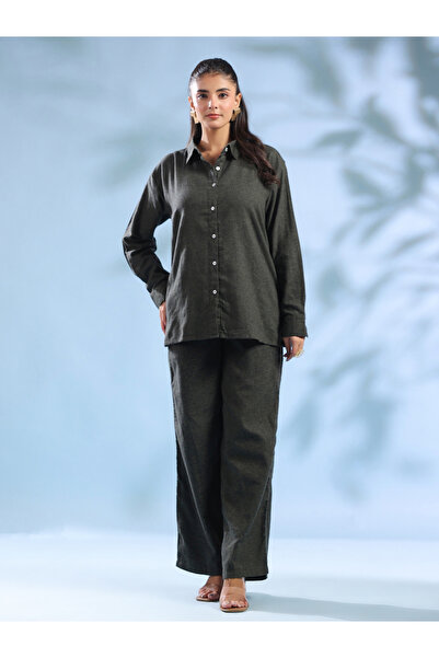 Sanskrutihomes By Styli Olive Cotton Buttoned Shirt and Pants Co-Ords Set