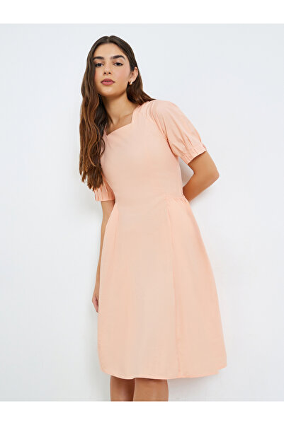 Styli Peach Square Neck Knee Length Dress