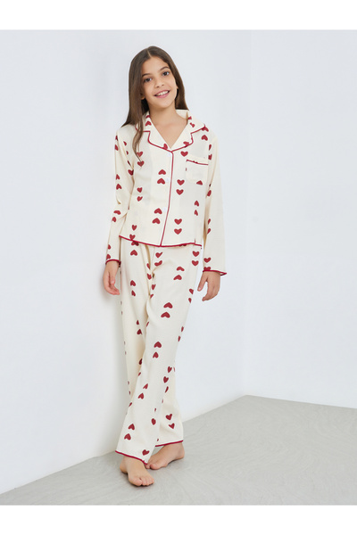 Take Two By Styli Teen Girls Heart Print Shirt and Pyjama Set