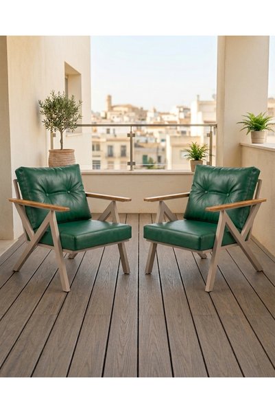 Azra Aksesuar Yeşil Venedik Model 2 Adet Balkon Berjer Takımı Cappucino Metal...