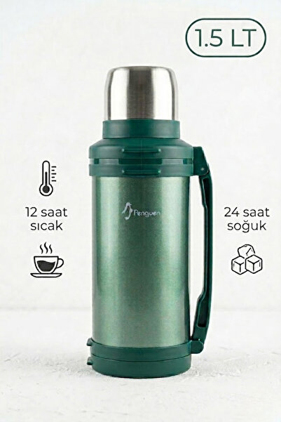 Penguen 1.5 Litre Avcı Termos Vakumlu Çelik Termos Kamp Piknik Çay Kahve Term...
