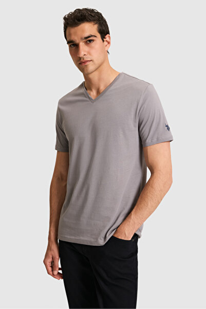 U.S. Polo Assn. Erkek Regular Fit V Yaka Gri Basic Tişört 50326944-VR024