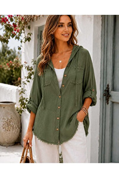 Butik Şans Women's Hooded Tassel Detailed Seasonal Shirt Jacket