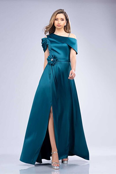 Sienna Fashion Elegant turquoise satin dress