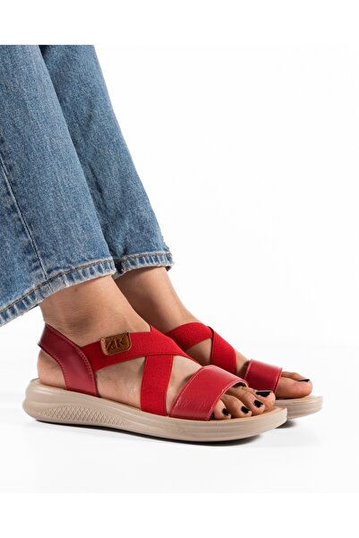ALOGO Women's red Sandals made of Jkk Eco- Leather