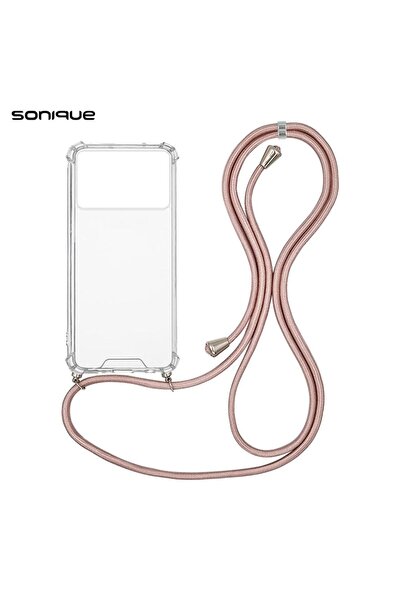 Sonique Θήκη Σιλικόνης με Κορδόνι Armor Clear Xiaomi Poco X6 Pro 5G Ροζ Χρυσό...