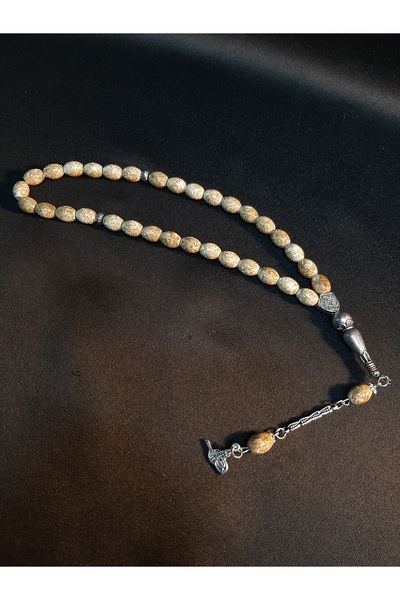 MRYart Beige Colored Veined Oval Cut 33-Piece Glass Prayer Beads