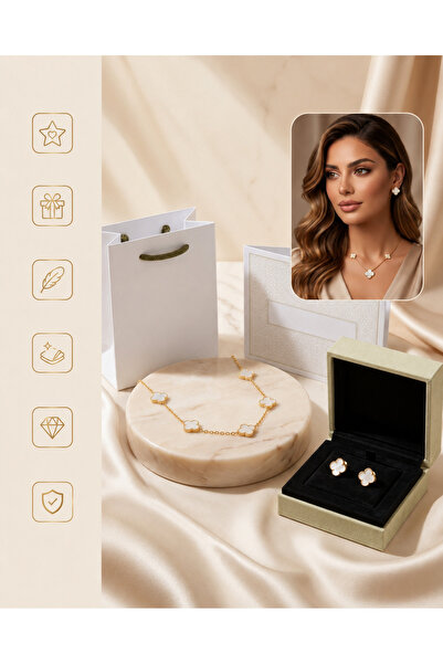 Gemnest Accessories White Clover Flower Necklace and Earrings Set