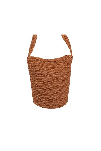OEM Brown-Orange Straw Shoulder Bag for Women, Modern Summer Design, 30x17x30cm