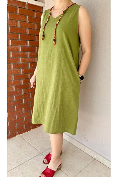 PAZEN MODA Collar Detail Linen Dress