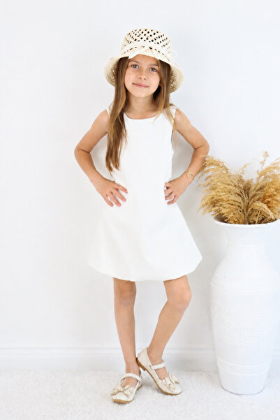 FESSHERA KİDS Girl's Embossed Patterned Balloon Cut Dress and Hat Set