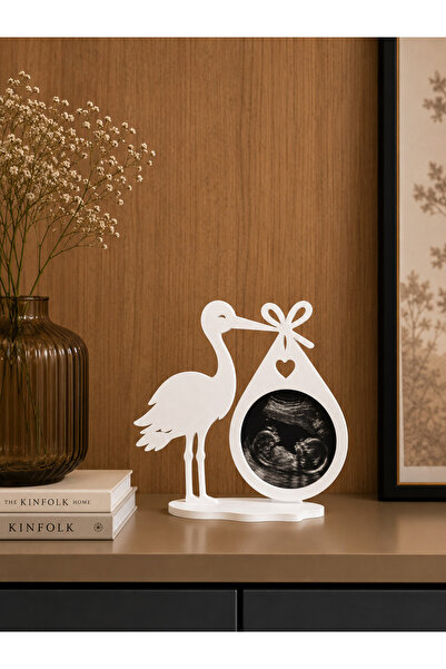 Gragold3Design Leylekli Doğum Anı Çerçevesi Dekoratif Bebek Hatırası - Beyaz