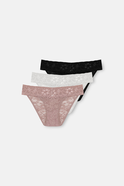 SUWEN 3'lü Dantelli Normal Bel Slip Külot
