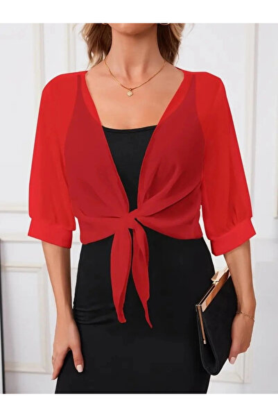 Generic Brand Women's Three Quarter Sleeve Front Tie-Up Short Chiffon Bolero ...