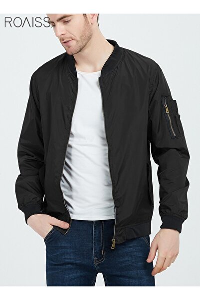 ROAISS Classic Bomber Jacket, Men's Casual Baseball Jacket Coat Regular Fit C...