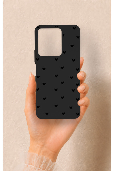 Vip Case Vivo Y35 Uyumlu Siyah Mini Kalp Desenli Silikon Kılıf