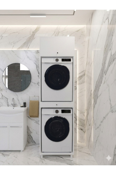 BAYOLD MOBİLYA Vena Çamaşır&kurutma Makinesi Dolabı Beyaz banyo çok amaçlı dolap