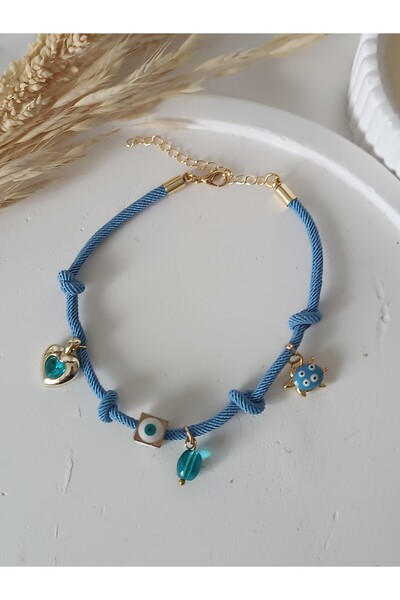 La fee aksesuar Anklet Blue Rope Evil Eye Beaded Women's Foot Accessory Turtl...