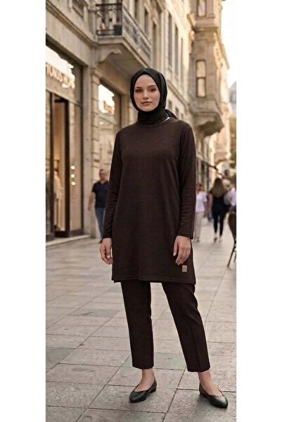 KADO 26Y9218 TUNİK SIFIR YAKA BASİC KAHVE