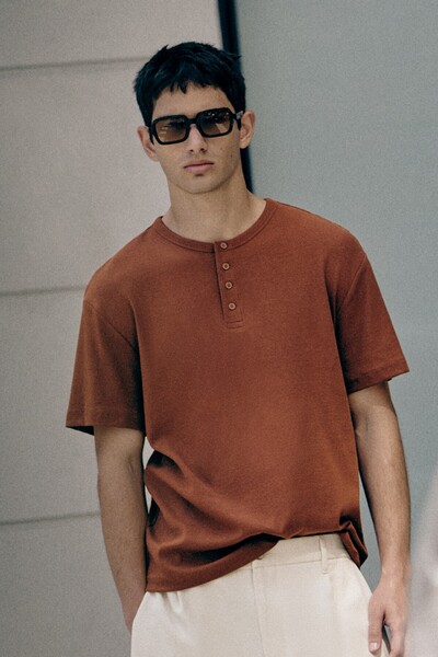 Pull & Bear Henley yaka slim fit tişört