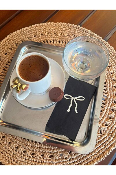 kidspartim Coffee Side Napkin Silver Gilded Black 6X12 cm 16 Pieces