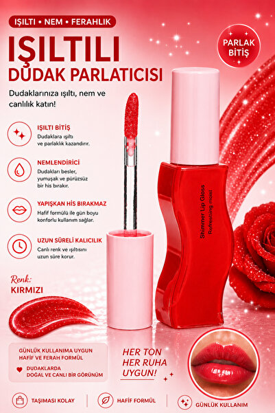 SETBEAUTY KIRMIZI IŞILTI SİMLİ RENKLİ DUDAK PARLATICI RUJ – SHİMMER LİP GLOSS 03