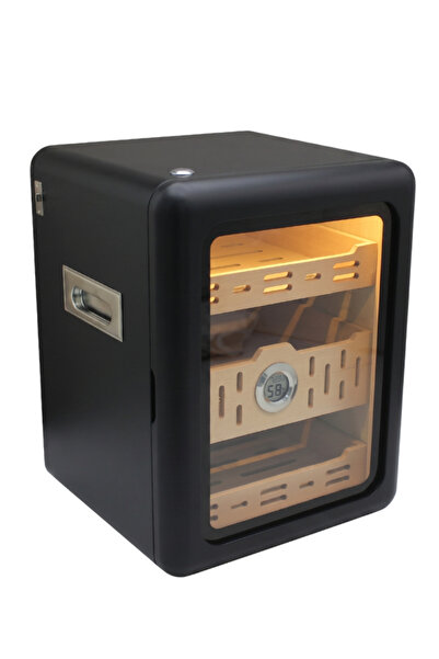 PremiumQuality Las Palmas İçi Ledli Siyah Sedir Humidor Puro Kutusu - TR9829