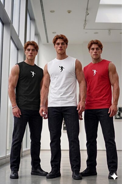 CAST COLLECTİON Men's Black-White-Red B Printed Sportsman Sleeveless Undershirt