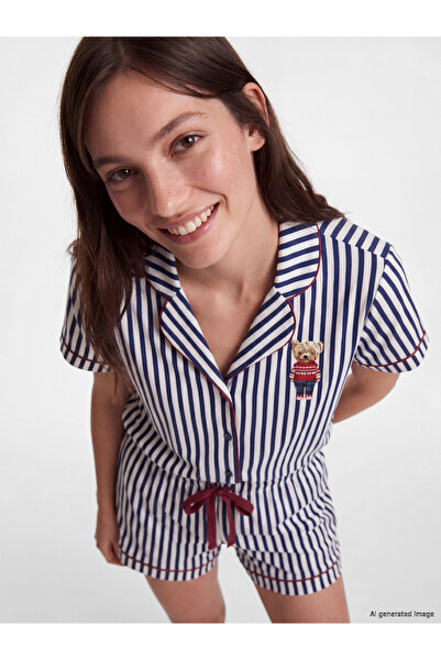 LC Waikiki Collared Neck Striped Women's Shortie Pyjama Set