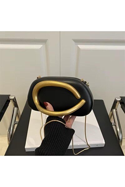 larosee Pinterest Model Gold Tutma Kulplu Siyah Deri Kadın Abiye El ve Omuz Ç...