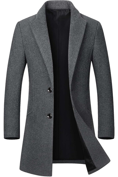 OEM Long men's slim fit warm wool business coat – Grey 2XL