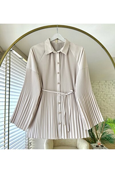 MODA VEDAT Kadın Pilise Detaylı Gömlek -0450